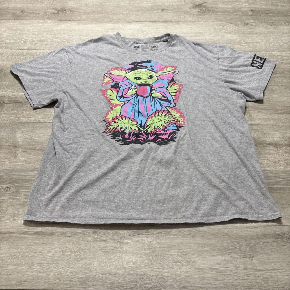 Star Wars Grogu Baby Yoda Neon Graphic T-Shirt Women’s 2XL Gray Tee
